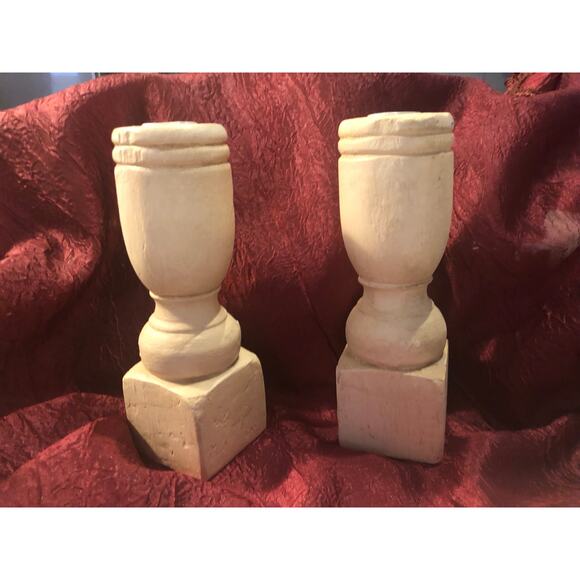 Rustic Country Farmhouse Vibe Candle Holders Wooden Off White 8” - Picture 2 of 6